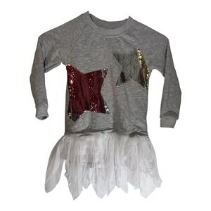 Girls sequin star‎ sweater with ruffle bottom 4-5Y